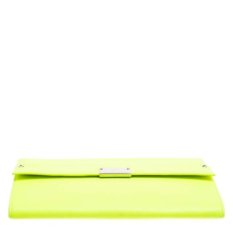 Pre Owned Jimmy Choo Fluorescent Green Leather Reese Wallet Clutch