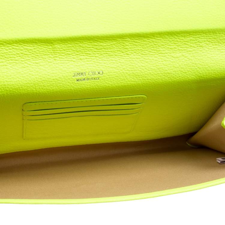 Pre Owned Jimmy Choo Fluorescent Green Leather Reese Wallet Clutch