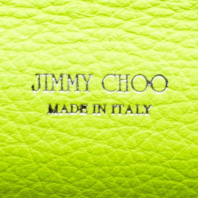 Pre Owned Jimmy Choo Fluorescent Green Leather Reese Wallet Clutch
