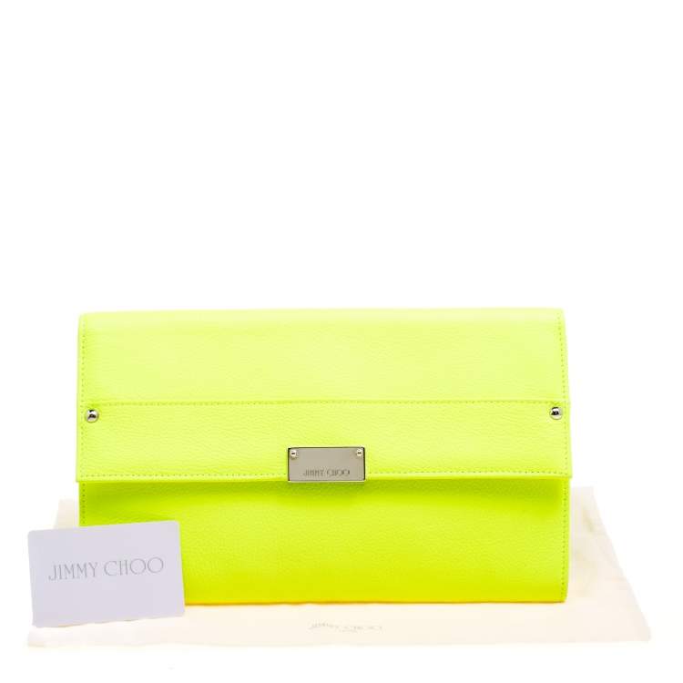 Pre Owned Jimmy Choo Fluorescent Green Leather Reese Wallet Clutch