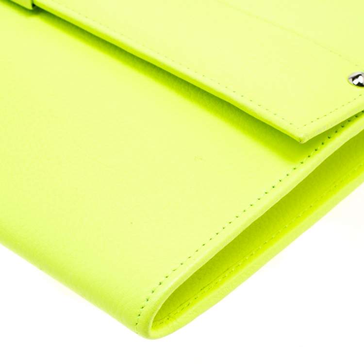 Pre Owned Jimmy Choo Fluorescent Green Leather Reese Wallet Clutch