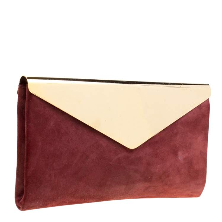 Pre Owned Jimmy Choo Burgundy Shimmering Leather Charlize Clutch