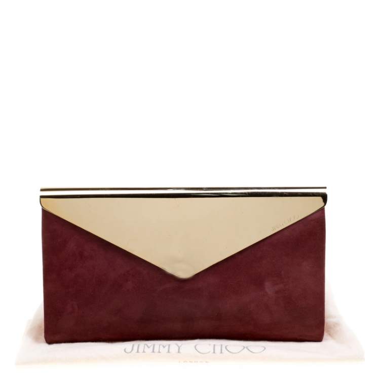 Pre Owned Jimmy Choo Burgundy Shimmering Leather Charlize Clutch