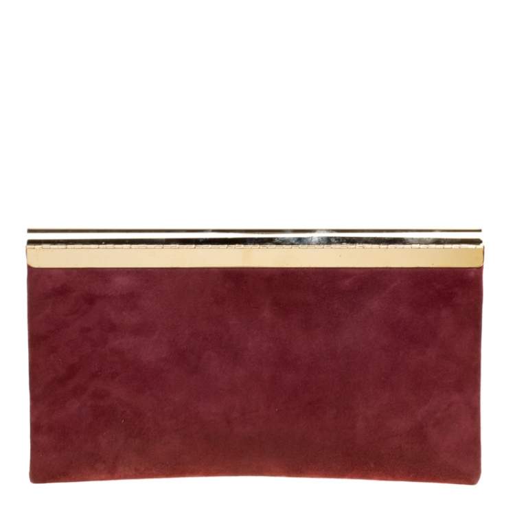 Pre Owned Jimmy Choo Burgundy Shimmering Leather Charlize Clutch