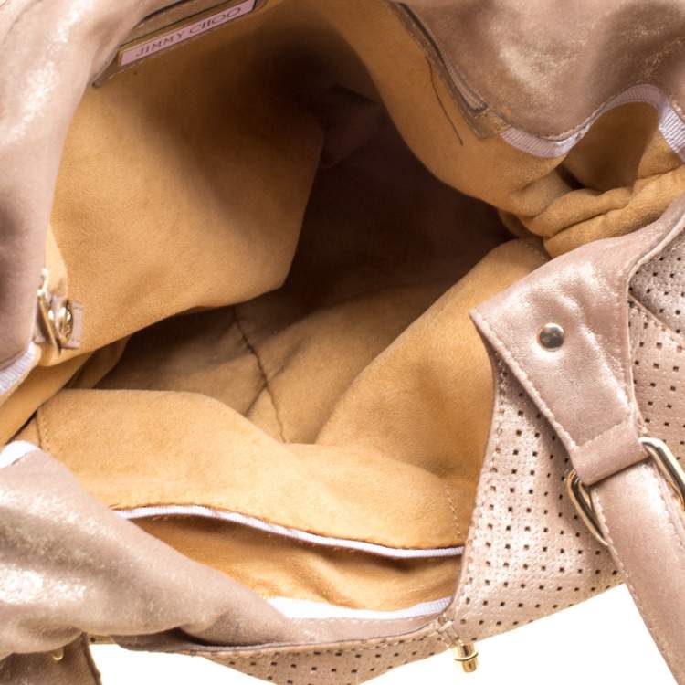 Pre Owned Jimmy Choo Gold Perforated Leather Bardia Buckle Shoulder Bag