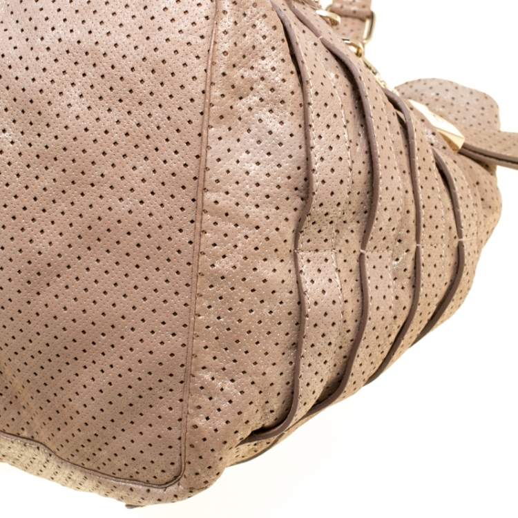 Pre Owned Jimmy Choo Gold Perforated Leather Bardia Buckle Shoulder Bag