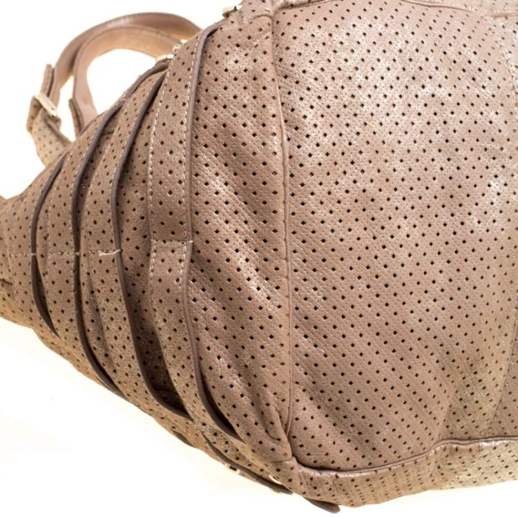 Pre Owned Jimmy Choo Gold Perforated Leather Bardia Buckle Shoulder Bag