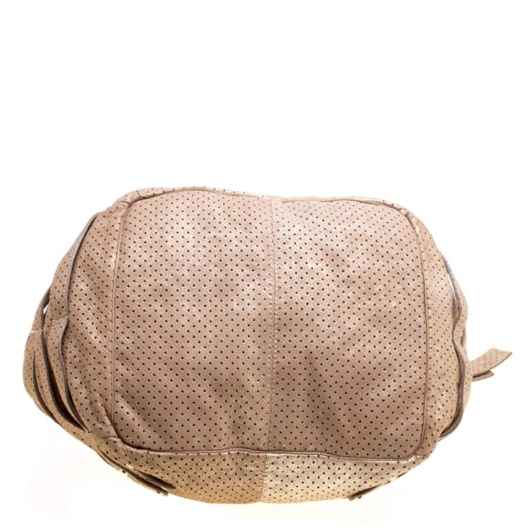 Pre Owned Jimmy Choo Gold Perforated Leather Bardia Buckle Shoulder Bag
