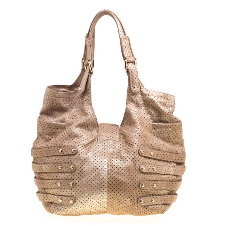 Pre Owned Jimmy Choo Gold Perforated Leather Bardia Buckle Shoulder Bag