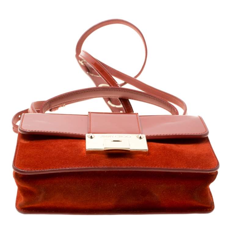 Pre Owned Jimmy Choo Cinnamon Brown Patent Leather and Suede Rebel Crossbody Bag