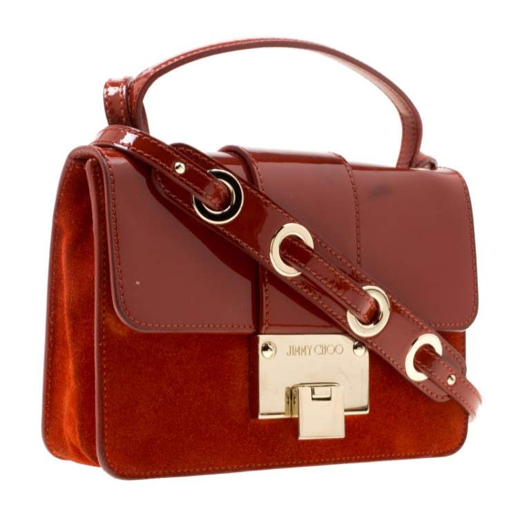 Pre Owned Jimmy Choo Cinnamon Brown Patent Leather and Suede Rebel Crossbody Bag
