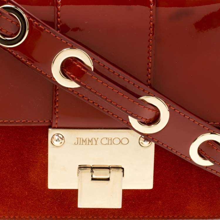 Pre Owned Jimmy Choo Cinnamon Brown Patent Leather and Suede Rebel Crossbody Bag