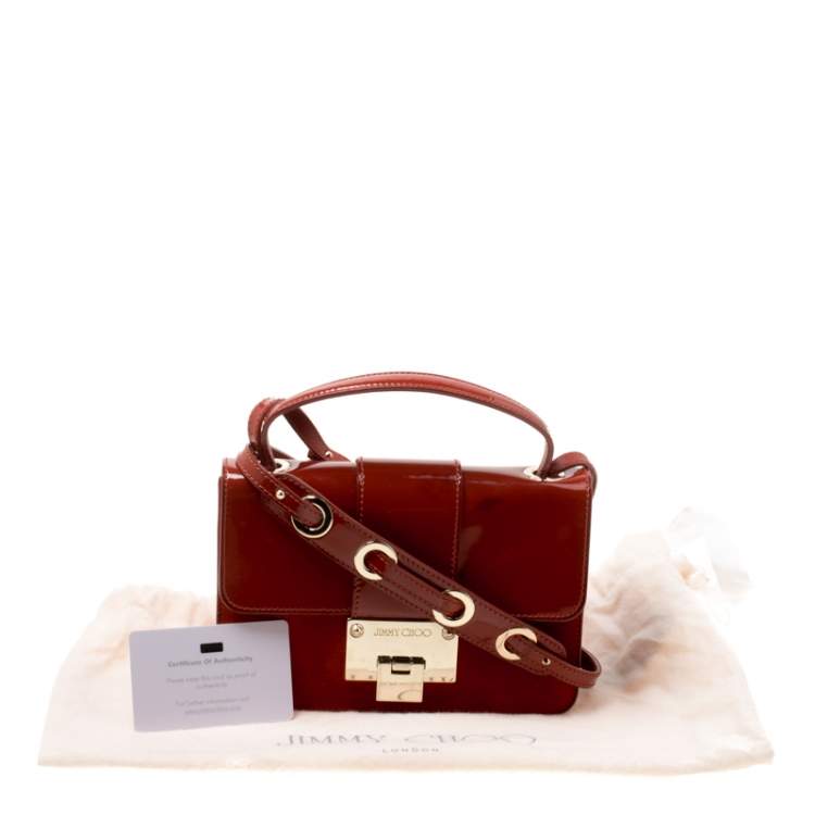 Pre Owned Jimmy Choo Cinnamon Brown Patent Leather and Suede Rebel Crossbody Bag
