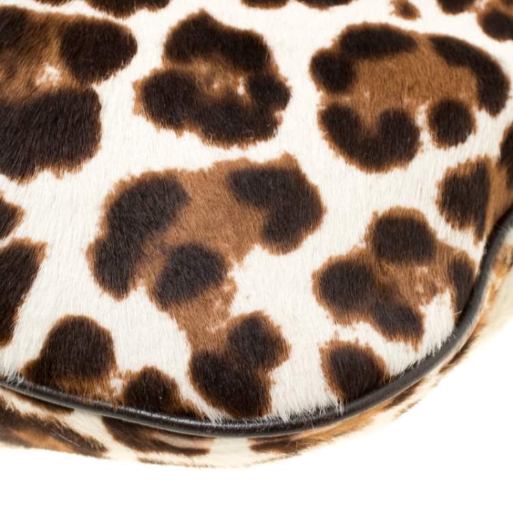 Pre Owned Jimmy Choo Beige Leopard Print Calfhair Drawstring Crossbody Bag