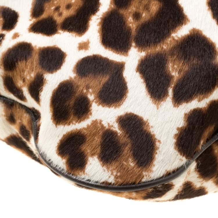 Pre Owned Jimmy Choo Beige Leopard Print Calfhair Drawstring Crossbody Bag