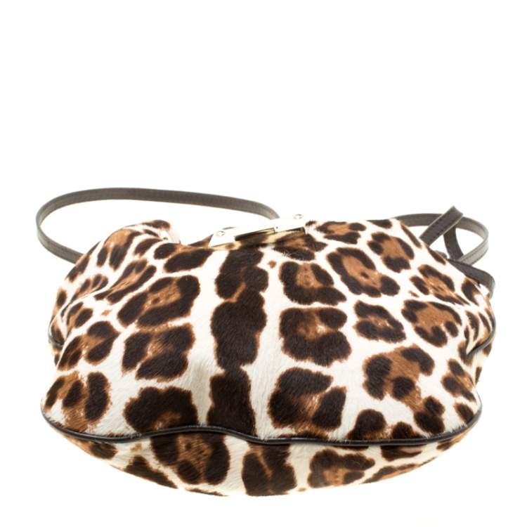 Pre Owned Jimmy Choo Beige Leopard Print Calfhair Drawstring Crossbody Bag
