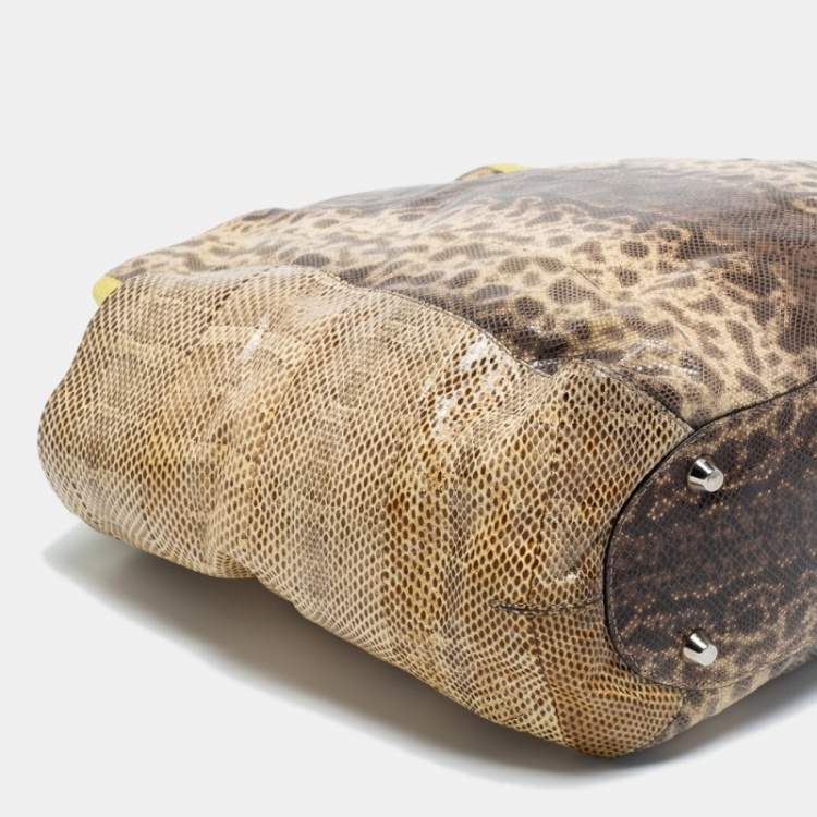 Pre Owned Jimmy Choo Beige/Green Karung and Watersnake Anna Shoulder Bag