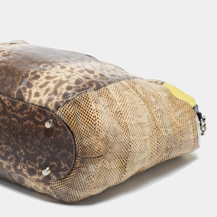 Pre Owned Jimmy Choo Beige/Green Karung and Watersnake Anna Shoulder Bag