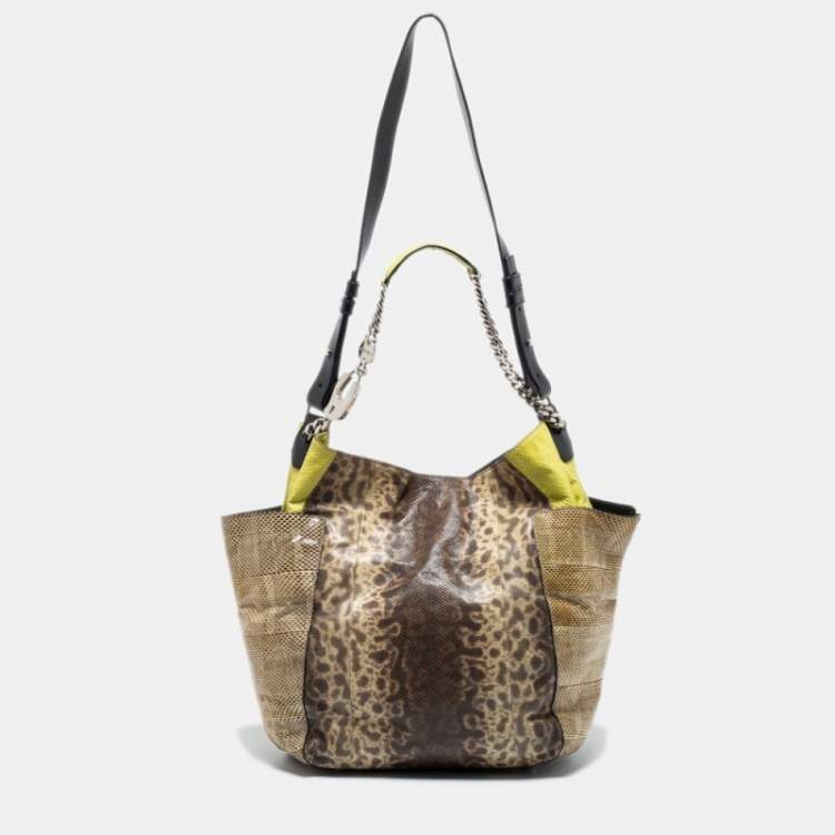 Pre Owned Jimmy Choo Beige/Green Karung and Watersnake Anna Shoulder Bag