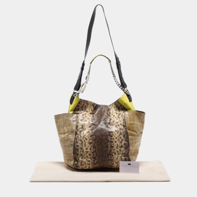 Pre Owned Jimmy Choo Beige/Green Karung and Watersnake Anna Shoulder Bag