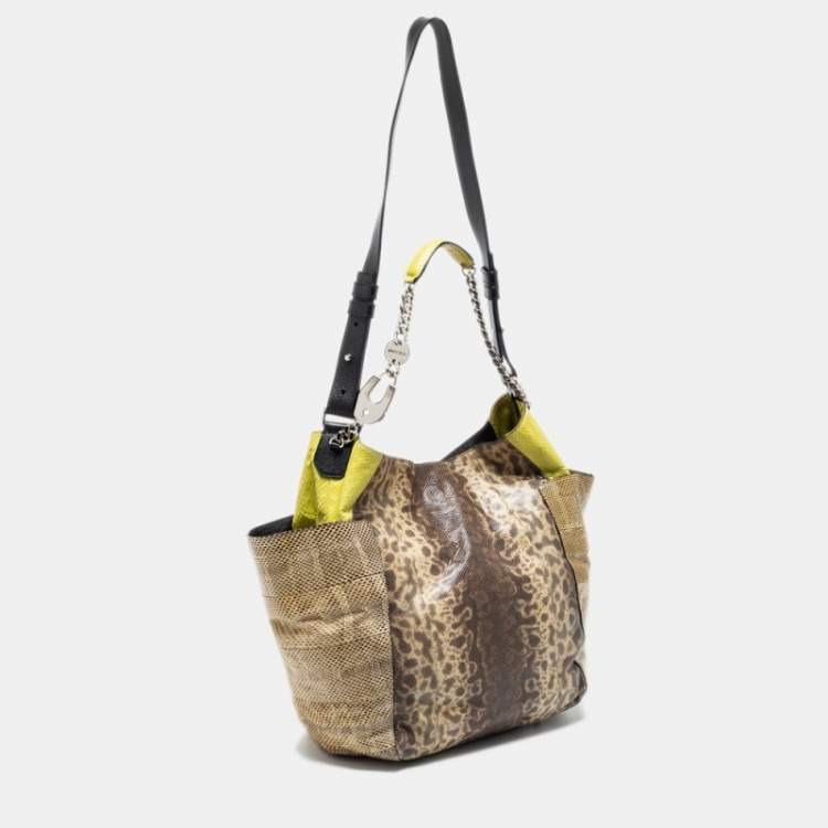 Pre Owned Jimmy Choo Beige/Green Karung and Watersnake Anna Shoulder Bag