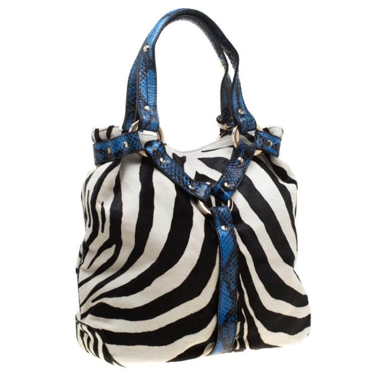 Pre Owned Jimmy Choo Multicolor Zebra Print Calfhair and Snakeskin Trim Odette Shopper Tote