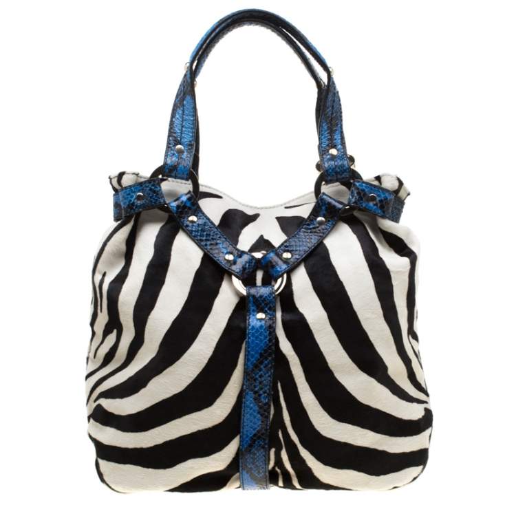 Pre Owned Jimmy Choo Multicolor Zebra Print Calfhair and Snakeskin Trim Odette Shopper Tote