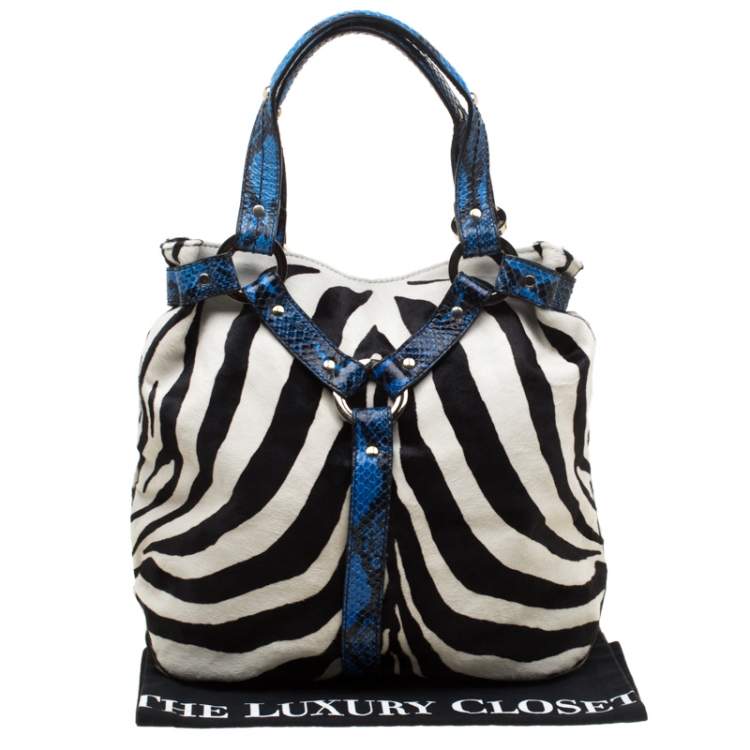 Pre Owned Jimmy Choo Multicolor Zebra Print Calfhair and Snakeskin Trim Odette Shopper Tote