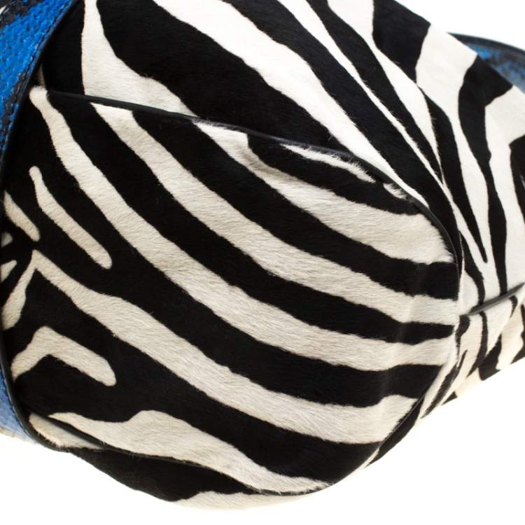 Pre Owned Jimmy Choo Multicolor Zebra Print Calfhair and Snakeskin Trim Odette Shopper Tote