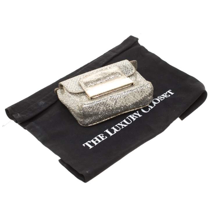 Pre Owned Jimmy Choo Gold and Silver Glitter Fabric Mini Rebel Crossbody Bag