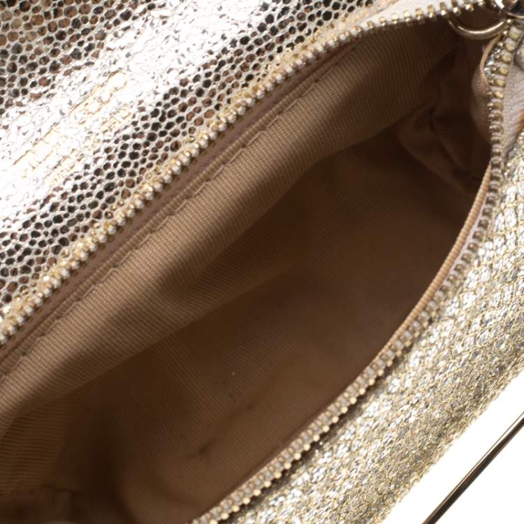 Pre Owned Jimmy Choo Gold and Silver Glitter Fabric Mini Rebel Crossbody Bag