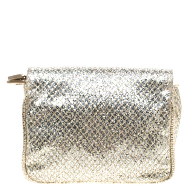 Pre Owned Jimmy Choo Gold and Silver Glitter Fabric Mini Rebel Crossbody Bag