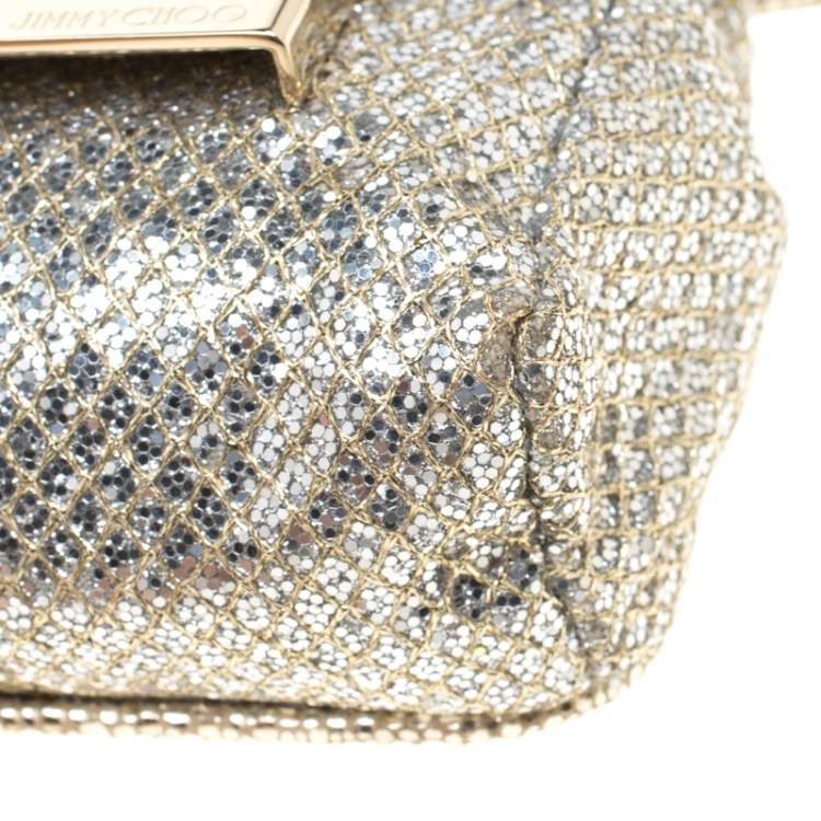 Pre Owned Jimmy Choo Gold and Silver Glitter Fabric Mini Rebel Crossbody Bag
