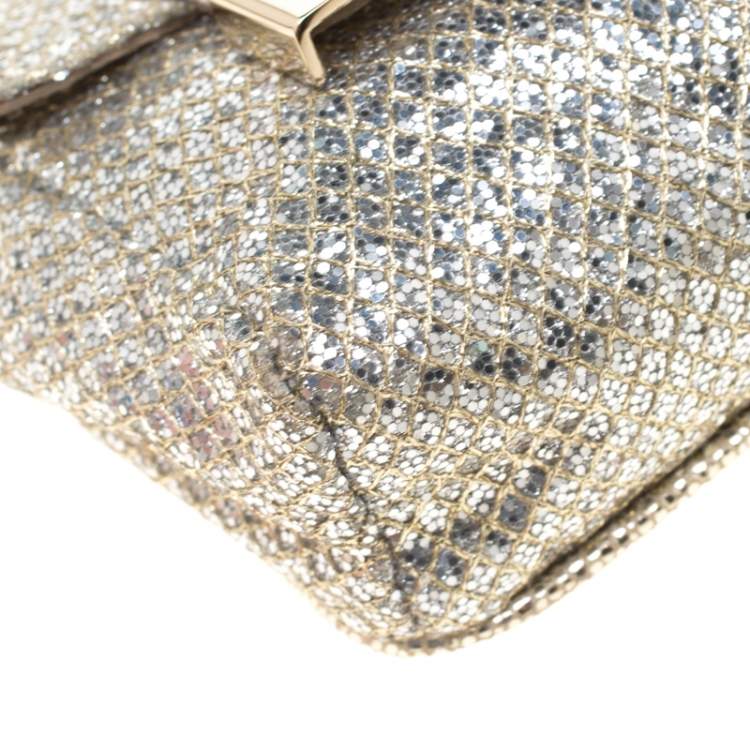Pre Owned Jimmy Choo Gold and Silver Glitter Fabric Mini Rebel Crossbody Bag