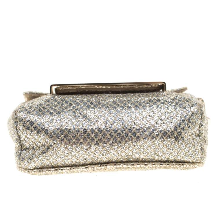 Pre Owned Jimmy Choo Gold and Silver Glitter Fabric Mini Rebel Crossbody Bag