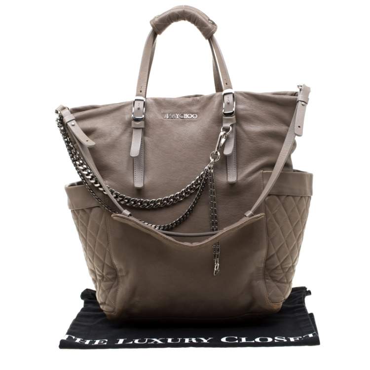 Pre Owned Jimmy Choo Taupe Leather Blare Tote 