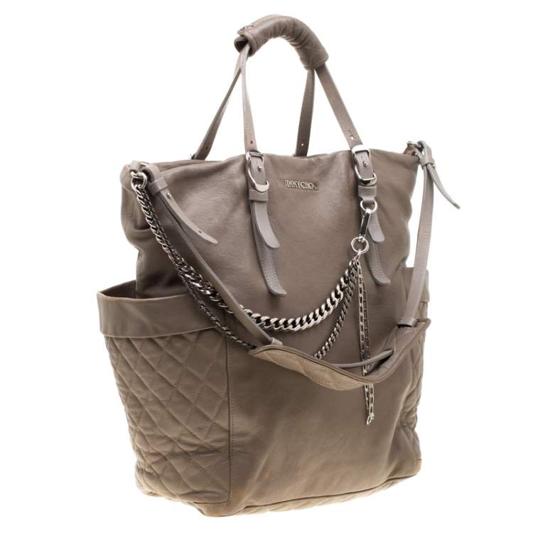 Pre Owned Jimmy Choo Taupe Leather Blare Tote 