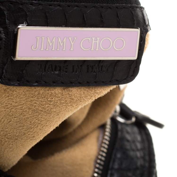 Pre Owned Jimmy Choo Black Phyton and Crocheted Lace Sky Hobo