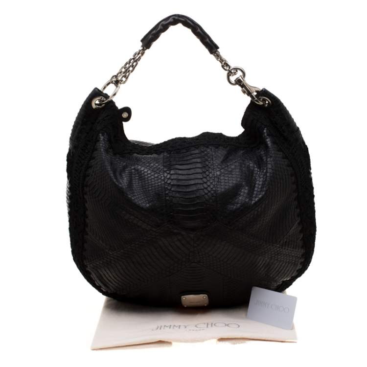 Pre Owned Jimmy Choo Black Phyton and Crocheted Lace Sky Hobo