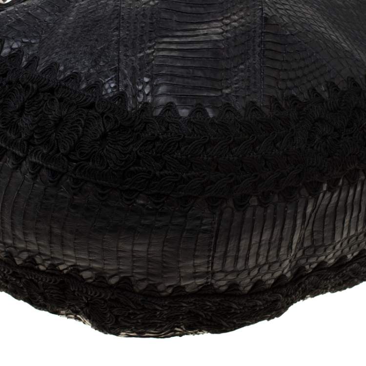 Pre Owned Jimmy Choo Black Phyton and Crocheted Lace Sky Hobo