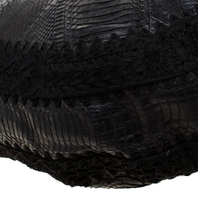 Pre Owned Jimmy Choo Black Phyton and Crocheted Lace Sky Hobo