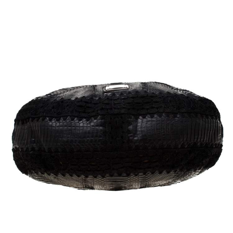 Pre Owned Jimmy Choo Black Phyton and Crocheted Lace Sky Hobo