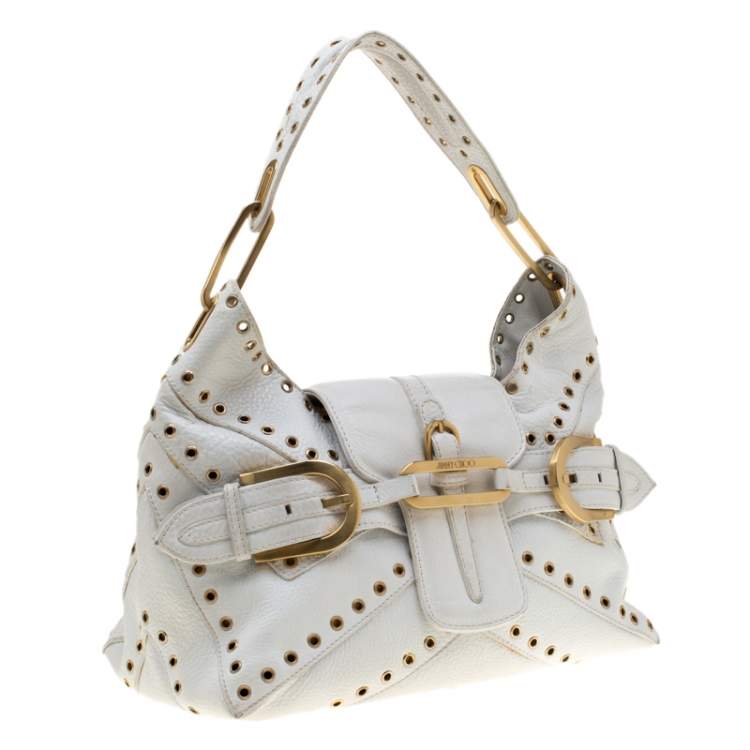 Pre Owned Jimmy Choo White Leather Tulita Hobo