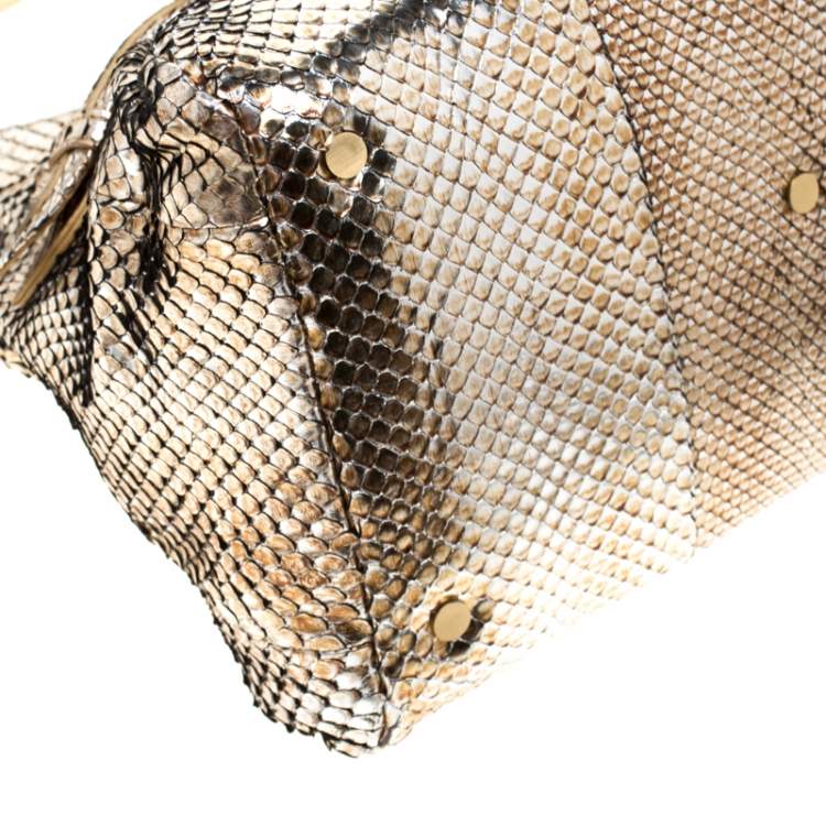 Pre Owned Jimmy Choo Metallic Gold Python Leather Tulita Hobo