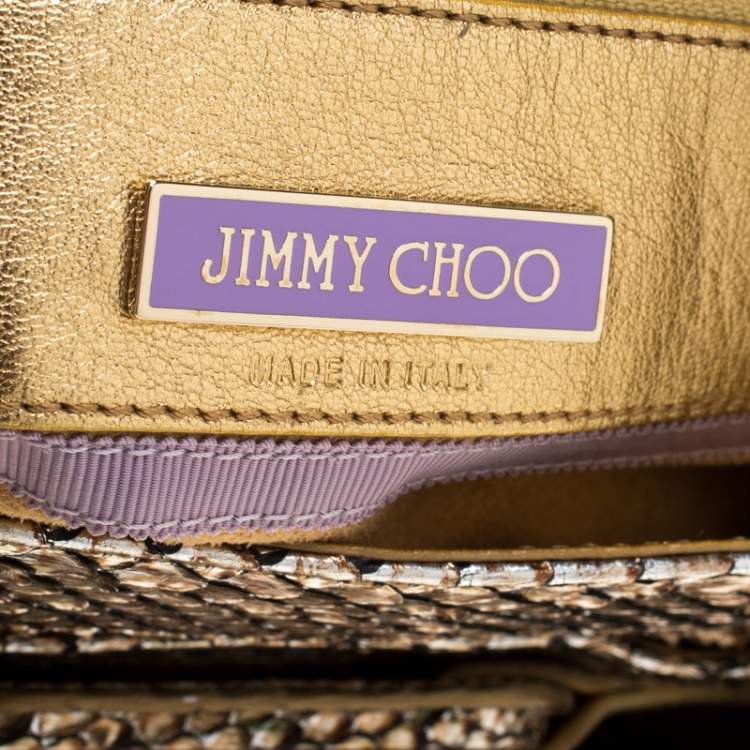 Pre Owned Jimmy Choo Metallic Gold Python Leather Tulita Hobo