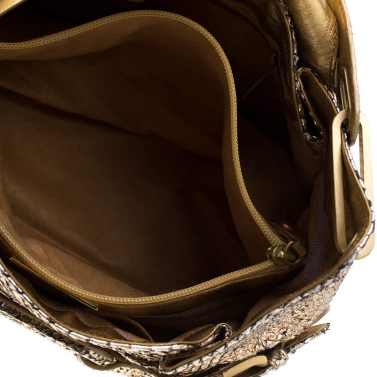 Pre Owned Jimmy Choo Metallic Gold Python Leather Tulita Hobo