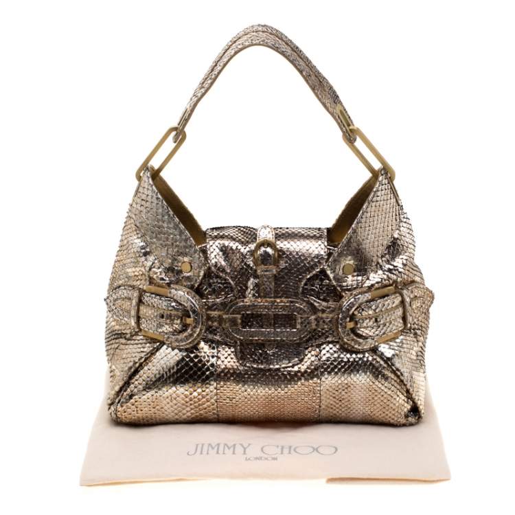Pre Owned Jimmy Choo Metallic Gold Python Leather Tulita Hobo