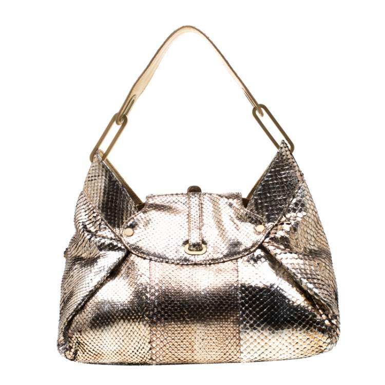 Pre Owned Jimmy Choo Metallic Gold Python Leather Tulita Hobo