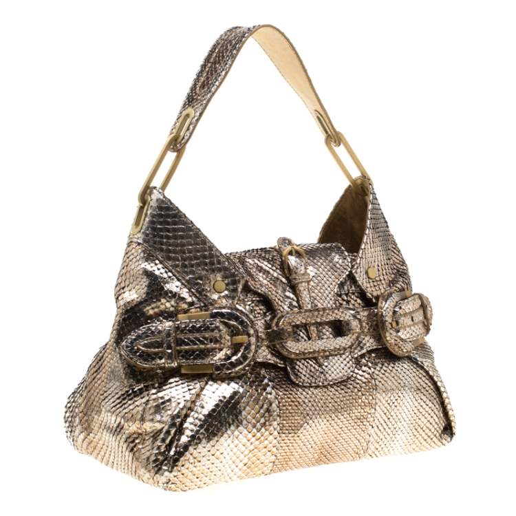 Pre Owned Jimmy Choo Metallic Gold Python Leather Tulita Hobo