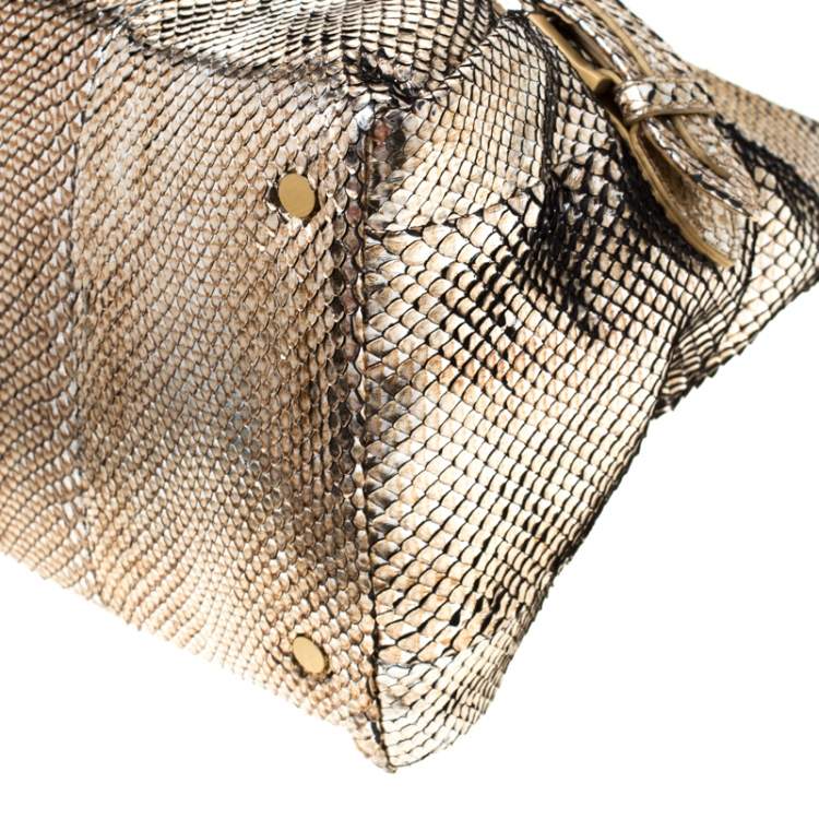 Pre Owned Jimmy Choo Metallic Gold Python Leather Tulita Hobo